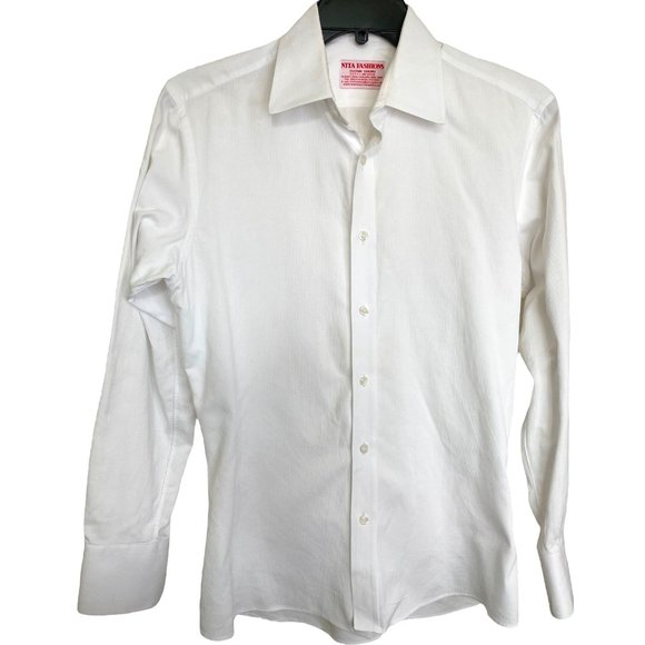 Nita Fashions Custom Tailored Mens White Cotton Button-Down Shirt Size L